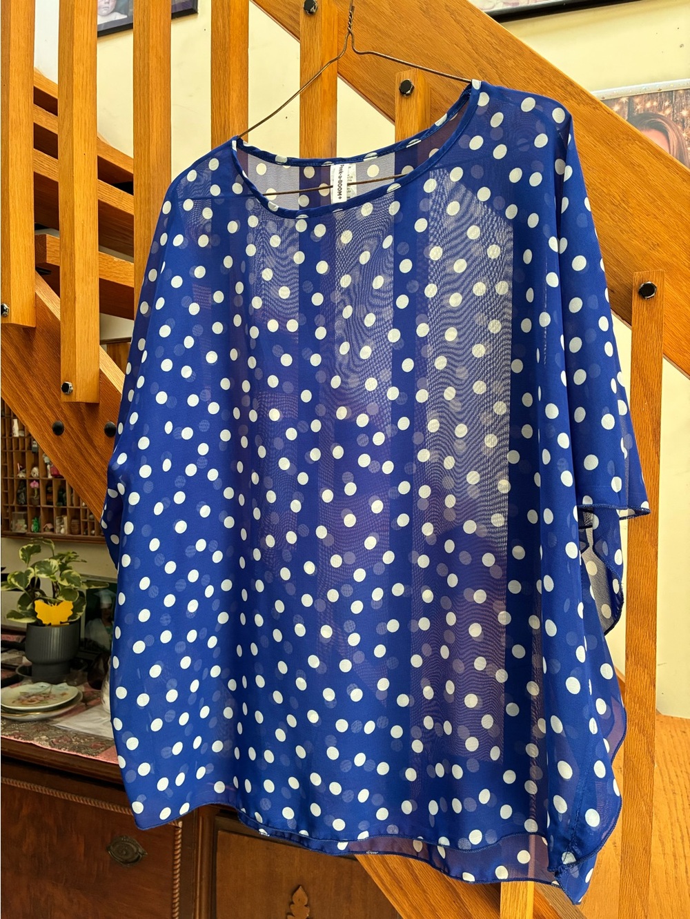 Peekaboom Blue Polka Dot Sheer Women's Top NWOT Sheer 1X